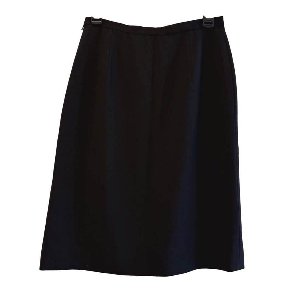 Giorgio Armani Black Wool Midi Skirt Size 42 Made in Italy Side Zip Slit - Picture 4 of 6